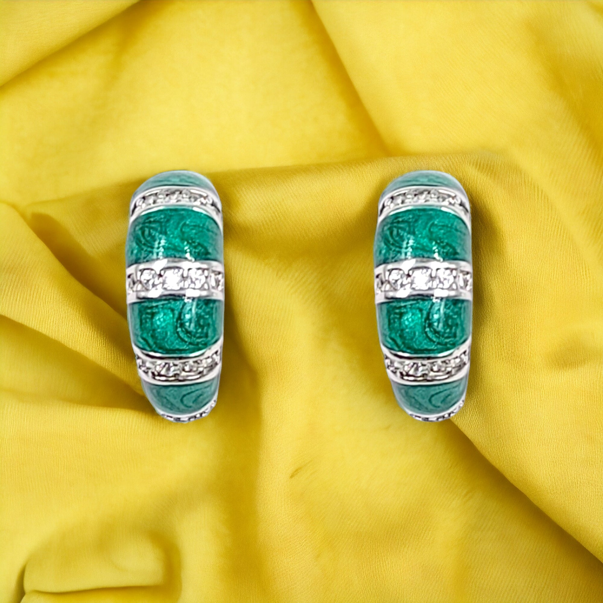 Quirky Enamel Hoops Strips CZ Chunky Bold Hoop Earrings Minimalist Handmade Gift For Women-13x4 mm