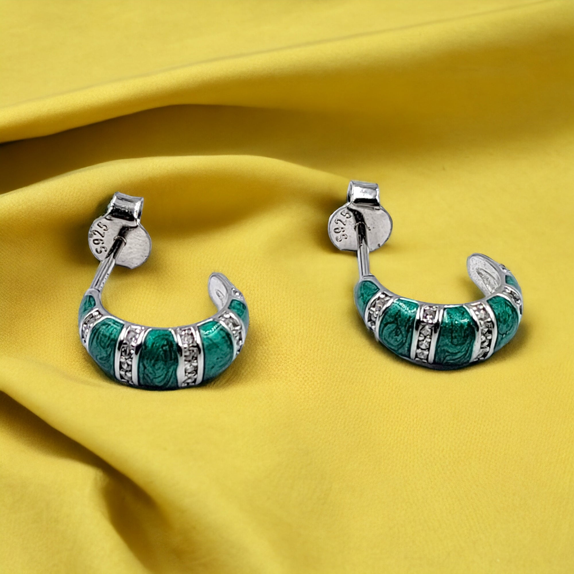 Quirky Enamel Hoops Strips CZ Chunky Bold Hoop Earrings Minimalist Handmade Gift For Women-13x4 mm