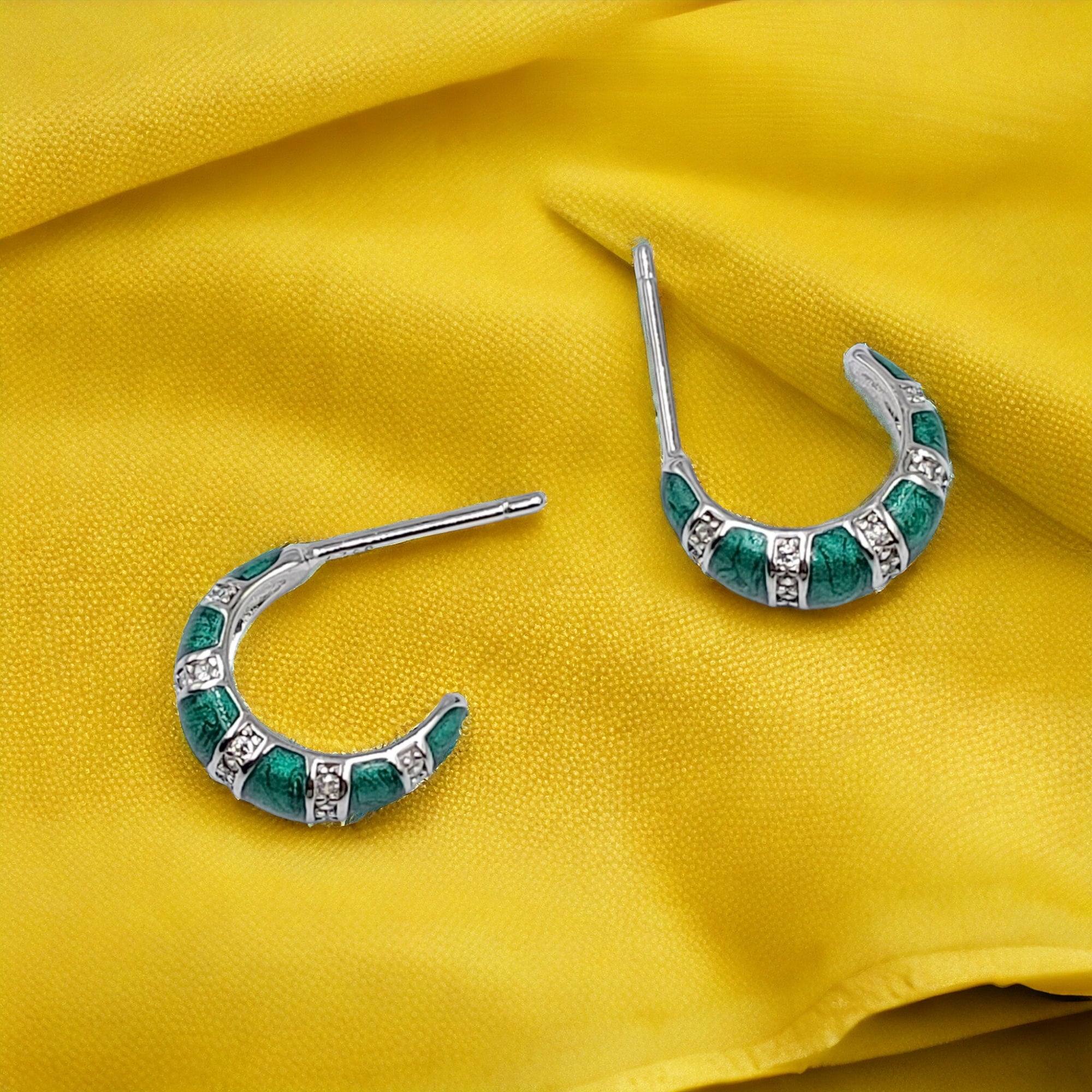 Quirky Enamel Hoops Strips CZ Chunky Bold Hoop Earrings Minimalist Handmade Gift For Women-13x4 mm