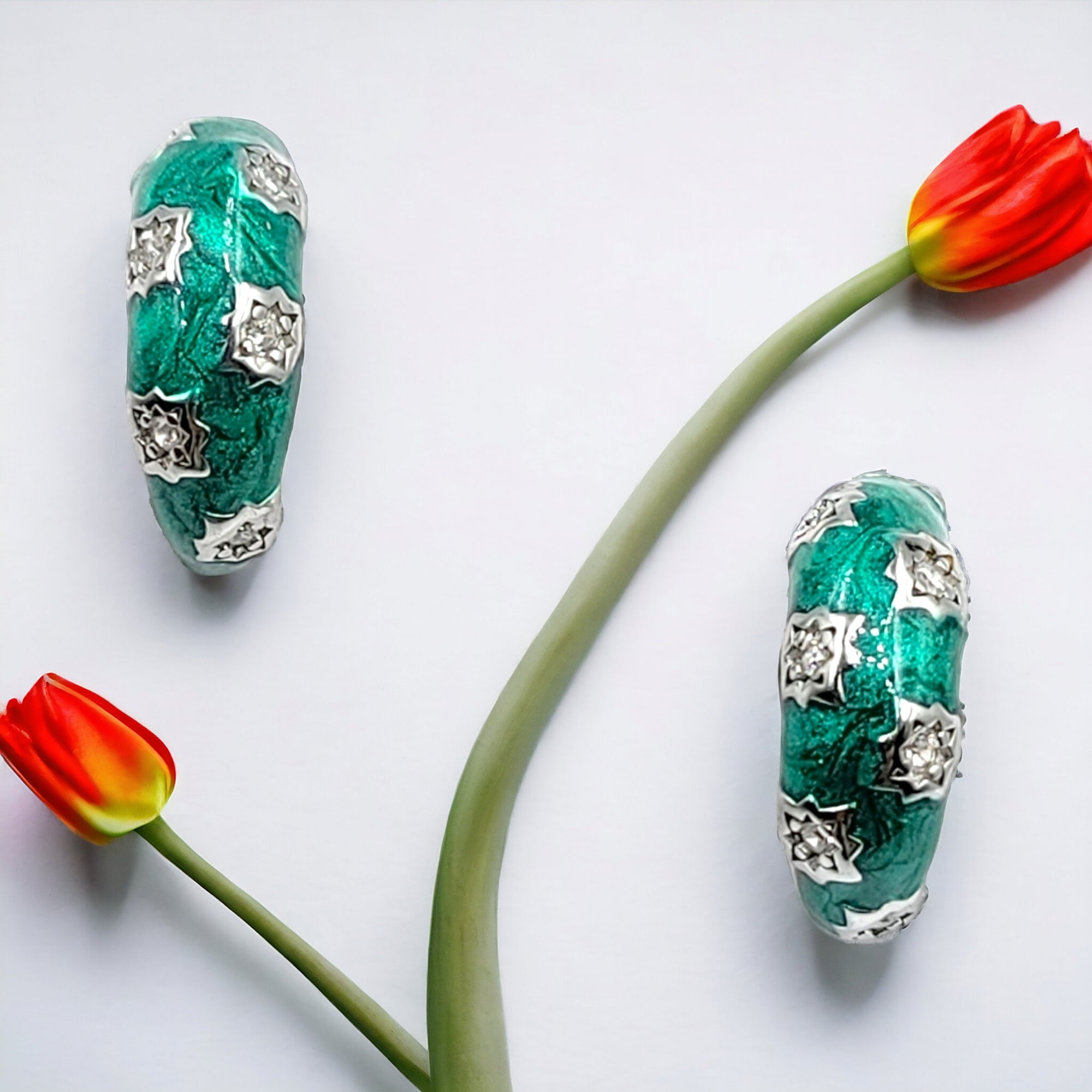 Thick Enamel Hoops Celestial Star CZ Chunky Bold Hoop Mini Art Deco Earrings Minimalist Handmade Gift For Women-13x4 mm