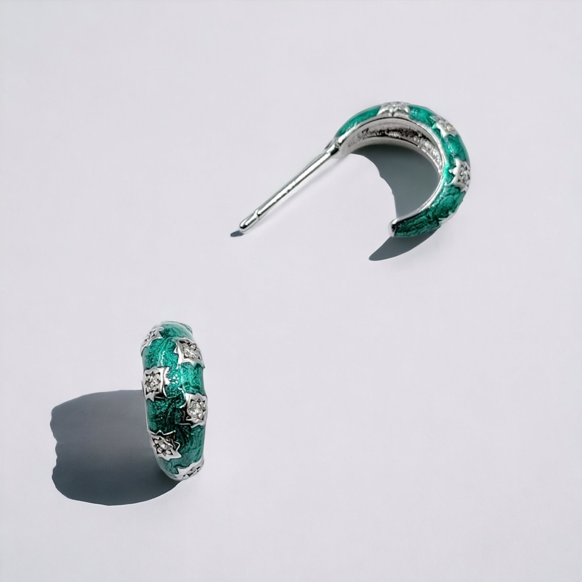 Thick Enamel Hoops Celestial Star CZ Chunky Bold Hoop Mini Art Deco Earrings Minimalist Handmade Gift For Women-13x4 mm