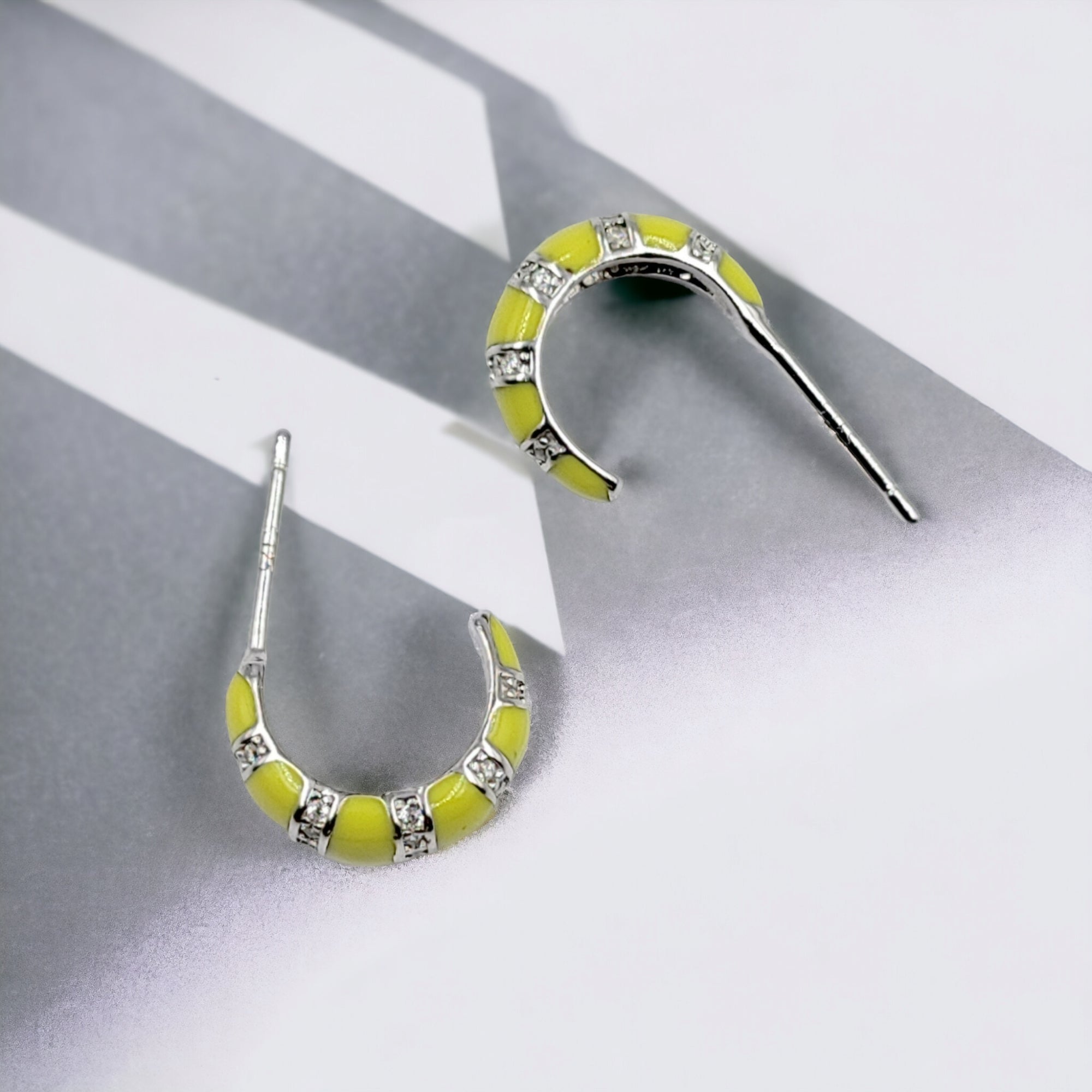 Quirky Enamel Hoops Strips CZ Chunky Bold Hoop Earrings Minimalist Handmade Gift For Women-13x4 mm