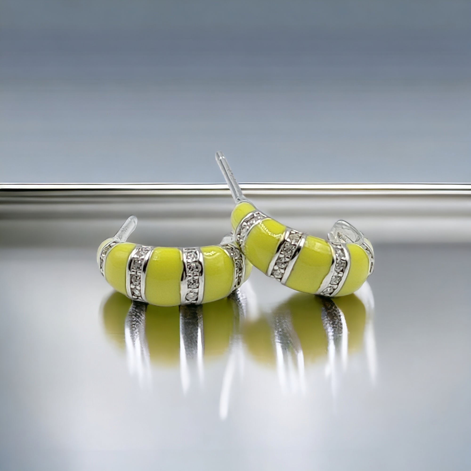 Quirky Enamel Hoops Strips CZ Chunky Bold Hoop Earrings Minimalist Handmade Gift For Women-13x4 mm