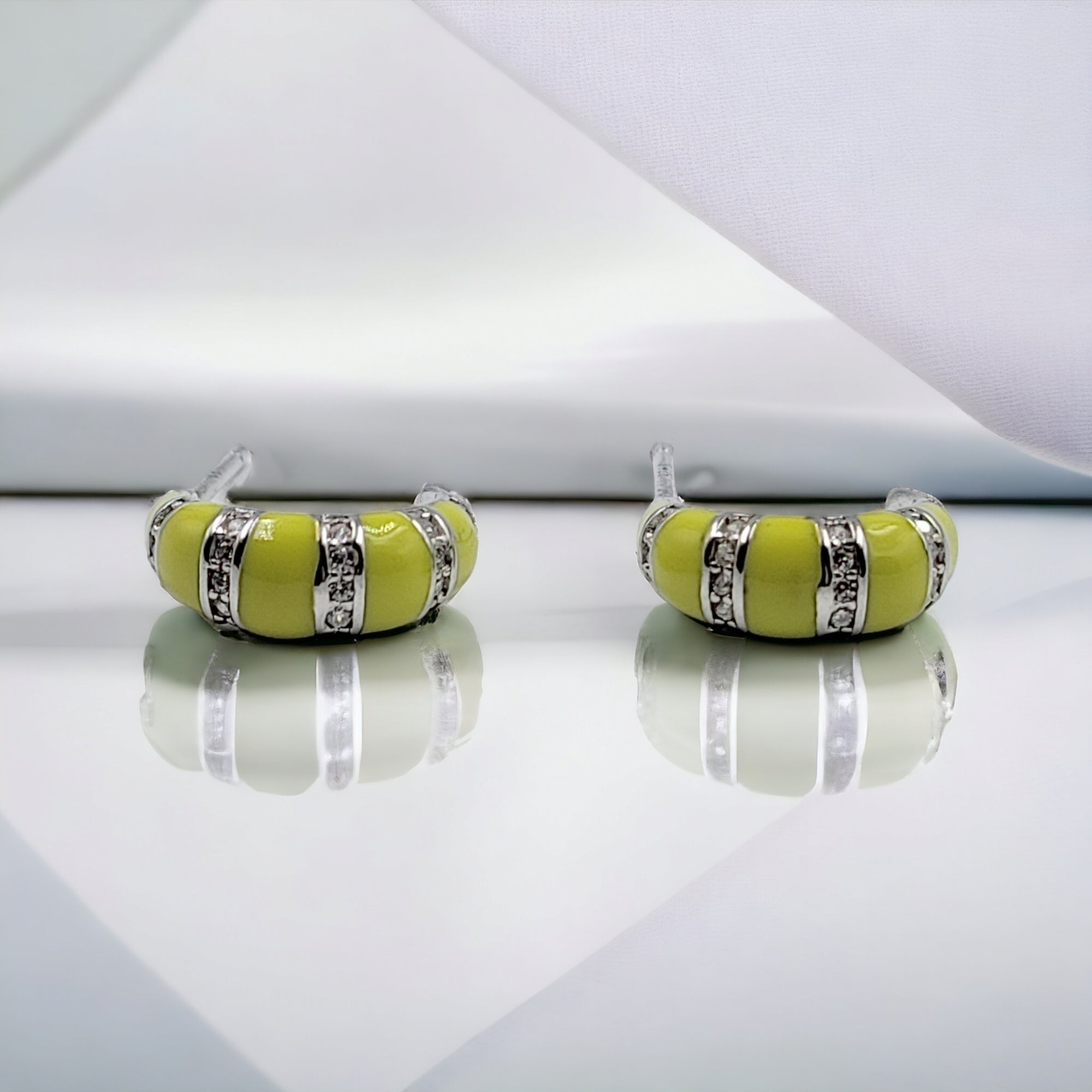 Quirky Enamel Hoops Strips CZ Chunky Bold Hoop Earrings Minimalist Handmade Gift For Women-13x4 mm