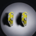 Thick Enamel Hoops Celestial Star CZ Chunky Bold Hoop Mini Art Deco Earrings 13x4 mm