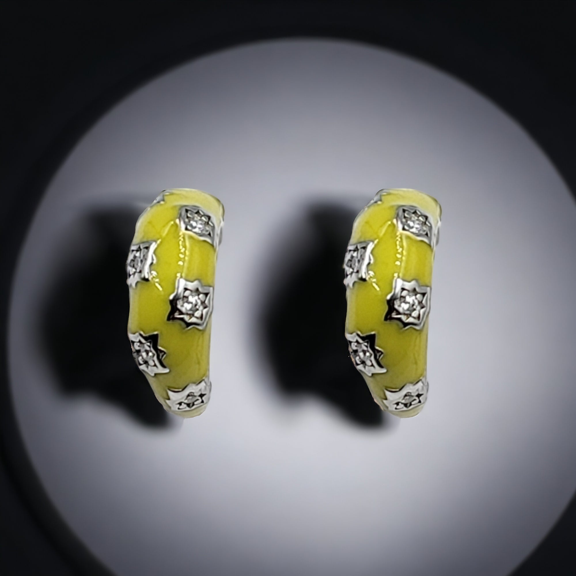 Thick Enamel Hoops Celestial Star CZ Chunky Bold Hoop Mini Art Deco Earrings Minimalist Handmade Gift For Women-13x4 mm