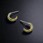 Thick Enamel Hoops Celestial Star CZ Chunky Bold Hoop Mini Art Deco Earrings 13x4 mm