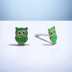 925 Sterling Silver Cute Owl Ear Studs Tiny Bird Earrings Handmade Gift For Girls- 9x6 mm