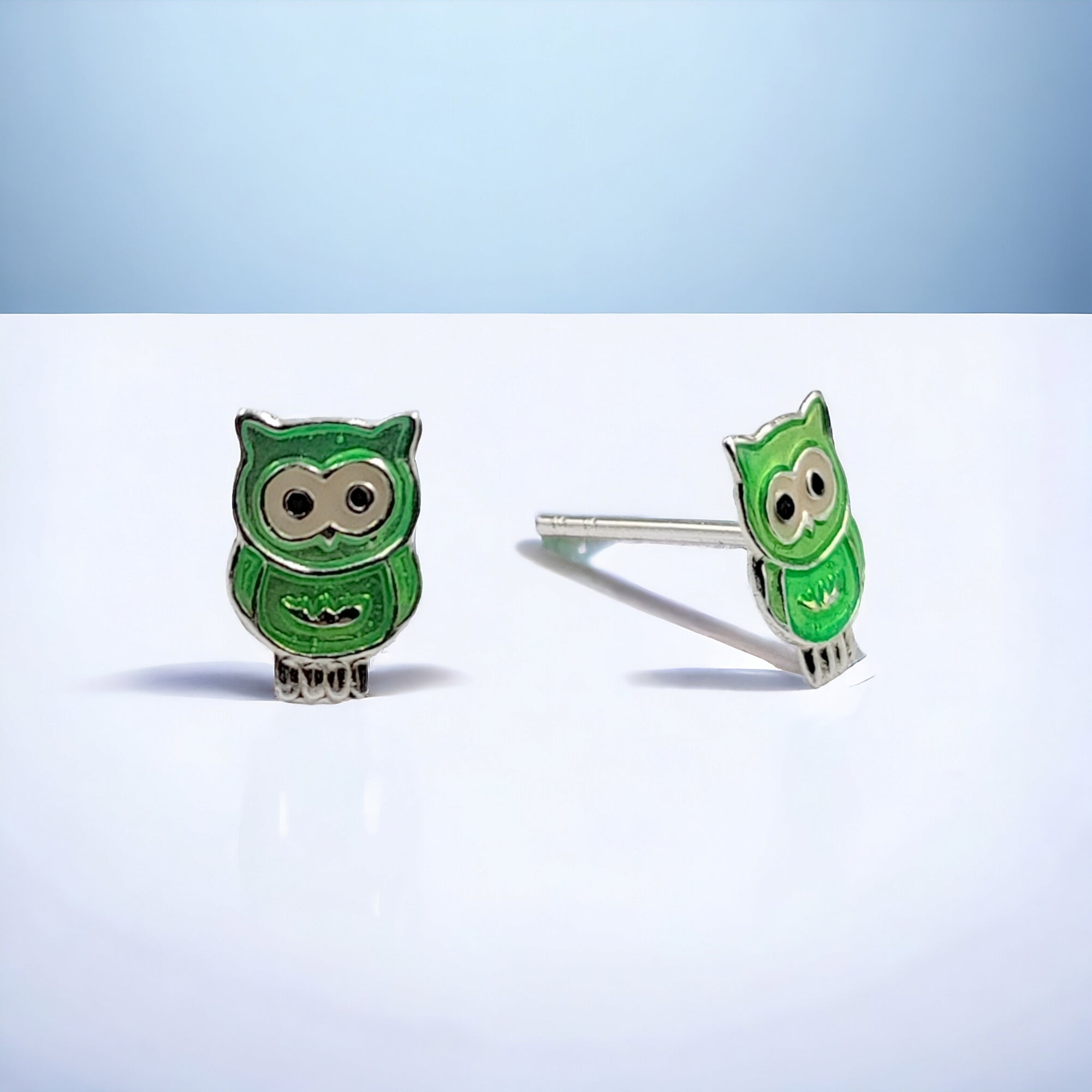 925 Sterling Silver Cute Owl Ear Studs Tiny Bird Earrings Handmade Gift For Girls- 9x6 mm