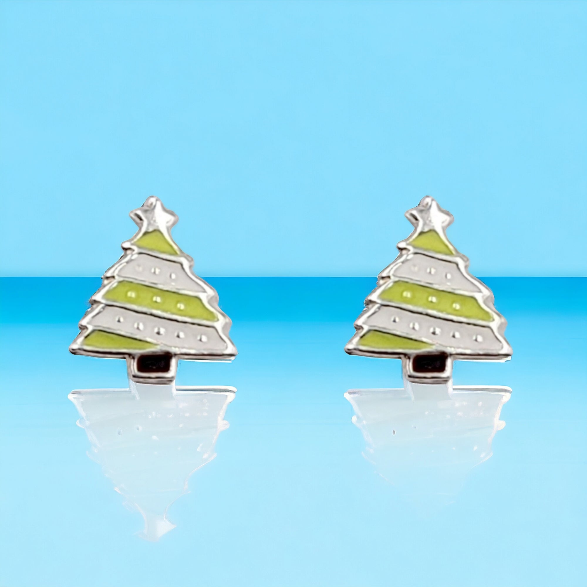 925 Sterling Silver Cute Tree Ear Studs Enamel Cartilage Ear Studs Earrings Handmade Gift - 8x6 mm