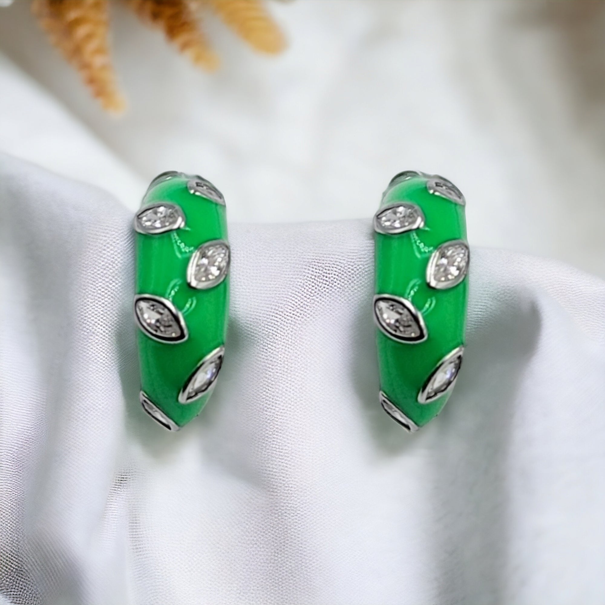 Quirky Enamel Hoops Petal CZ Chunky Bold Hoop Earrings Handmade Gift Gift For Women-13x4 mm