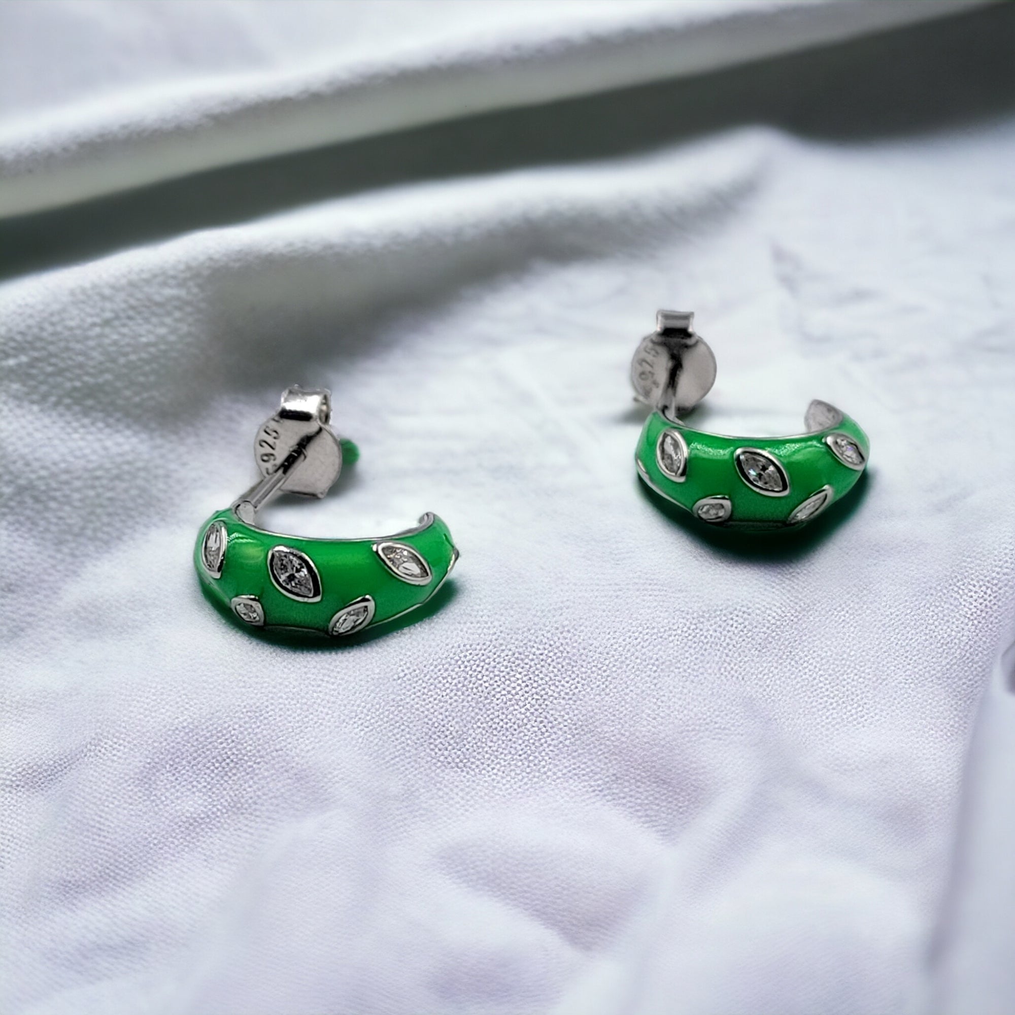 Quirky Enamel Hoops Petal CZ Chunky Bold Hoop Earrings Handmade Gift Gift For Women-13x4 mm