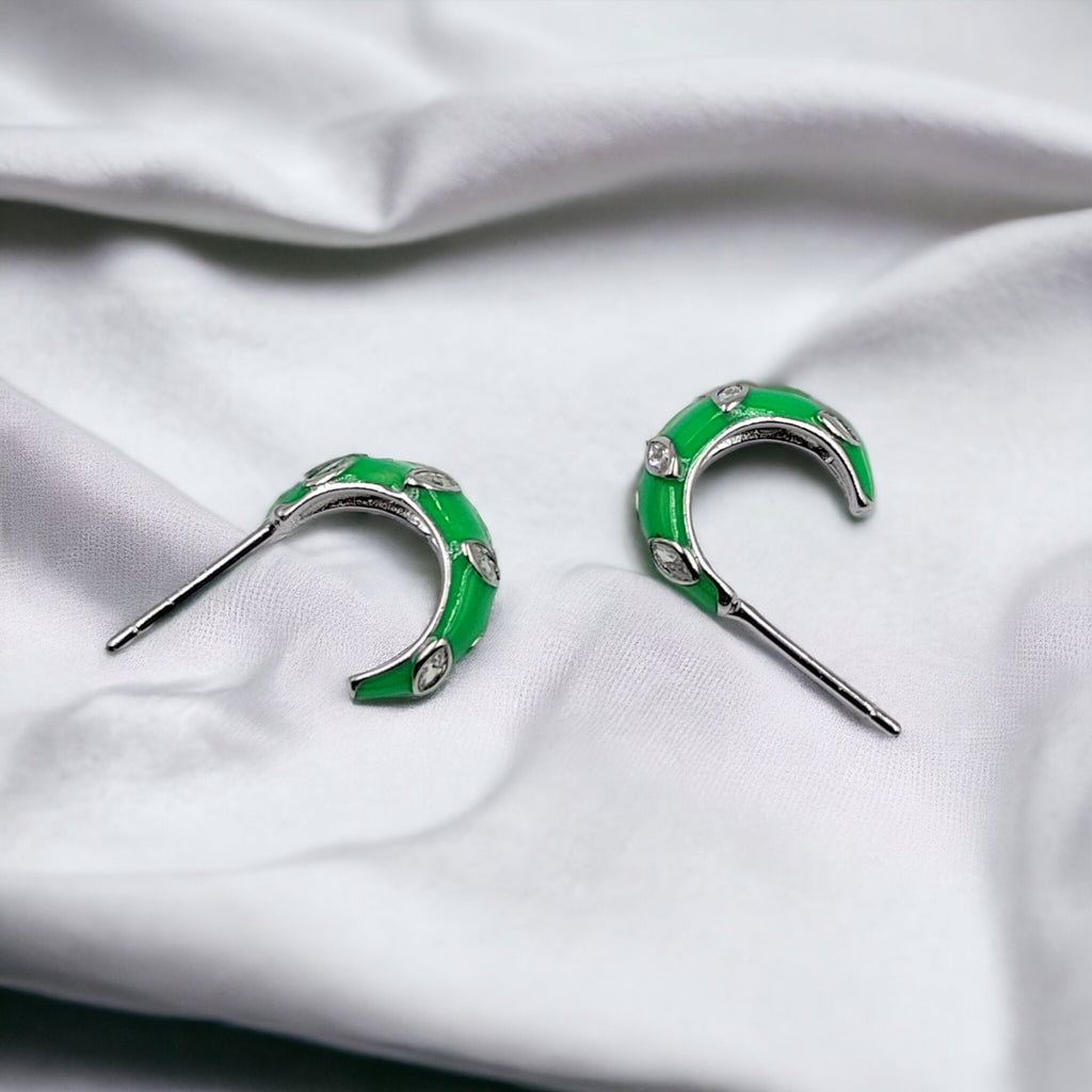 Quirky Enamel Hoops Petal CZ Chunky Bold Hoop Earrings Handmade Gift Gift For Women-13x4 mm