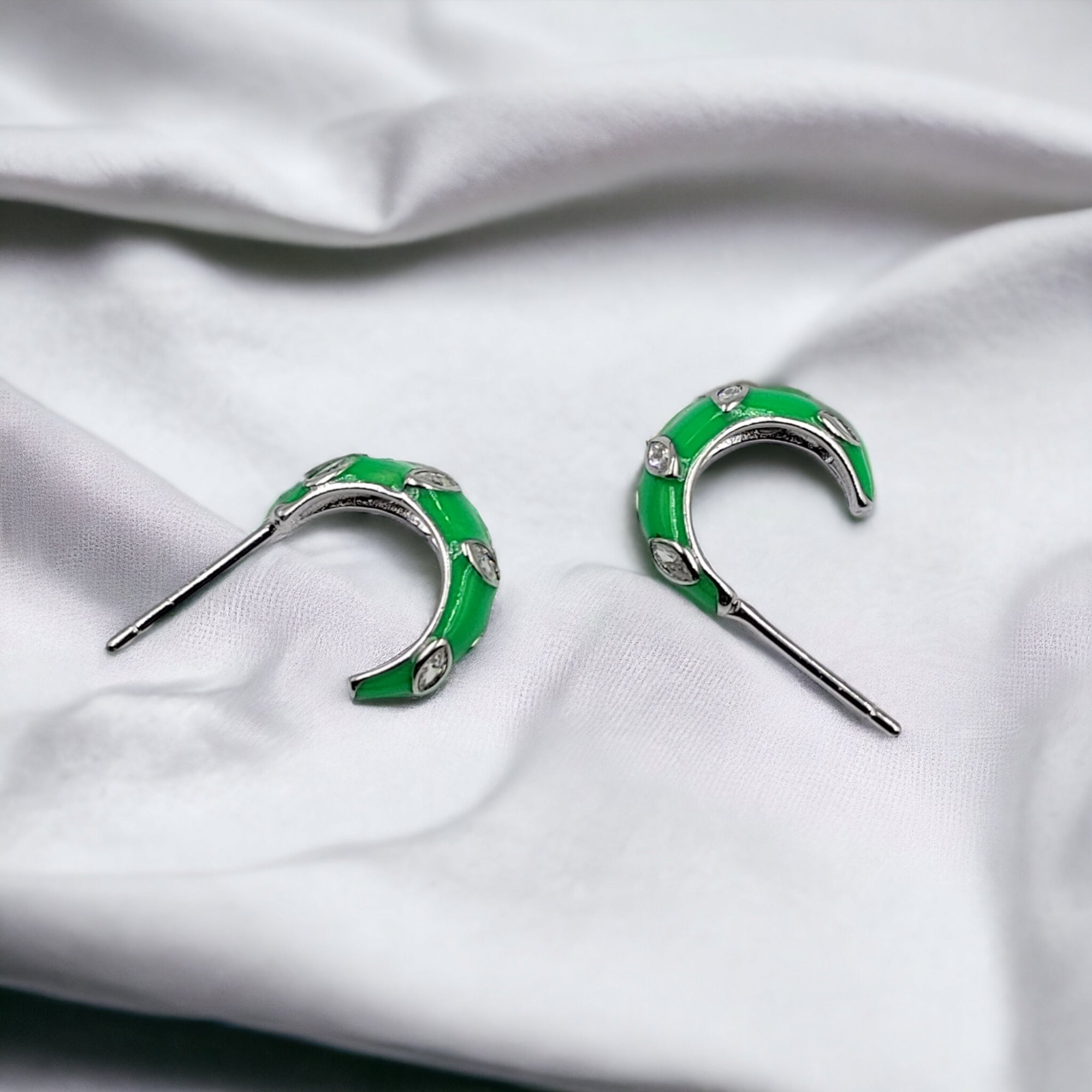 Quirky Enamel Hoops Petal CZ Chunky Bold Hoop Earring 13x4 mm