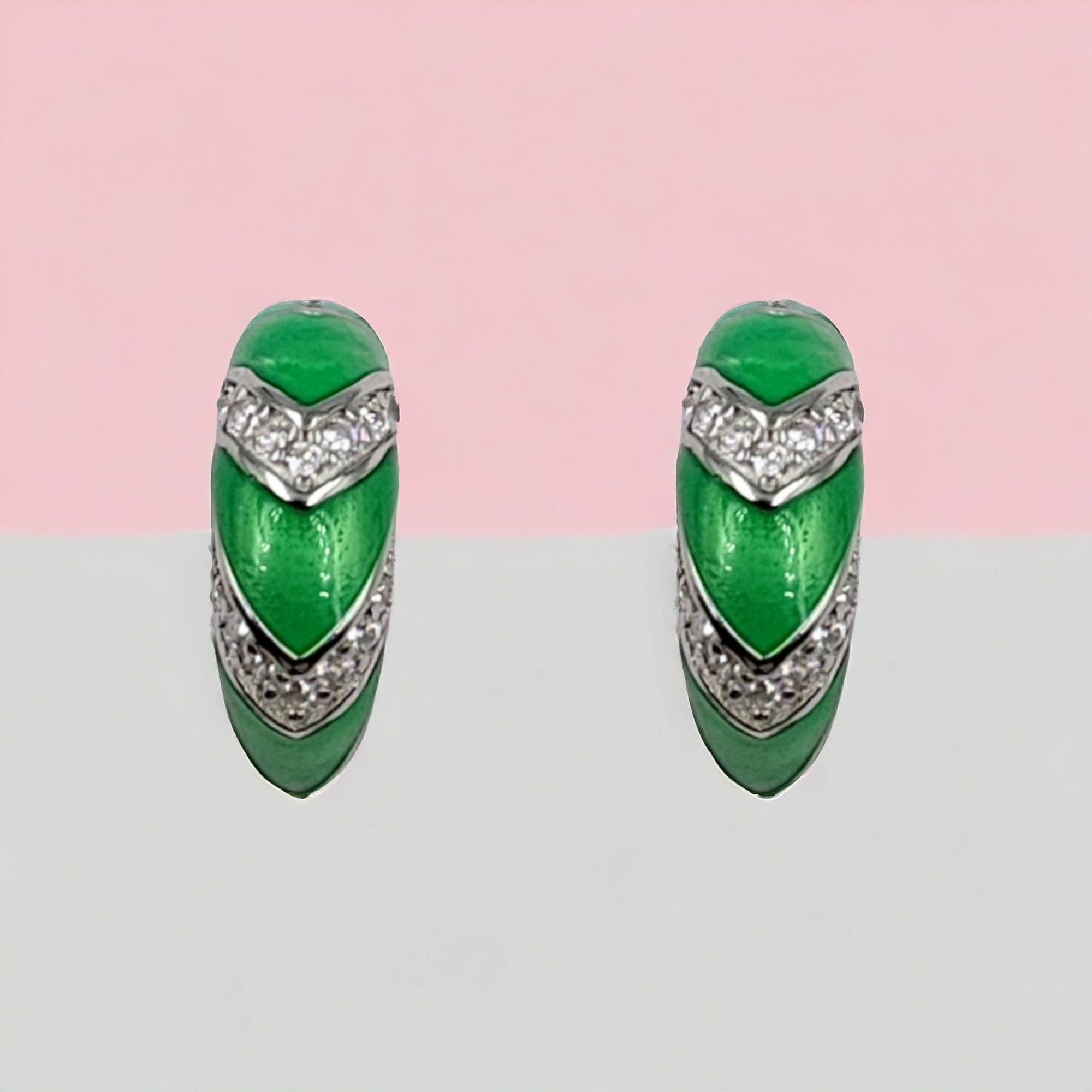 Quirky Enamel Hoops Strips CZ Chunky Bold Hoop Mini Art Deco Earrings Gift For Women 13x4 mm