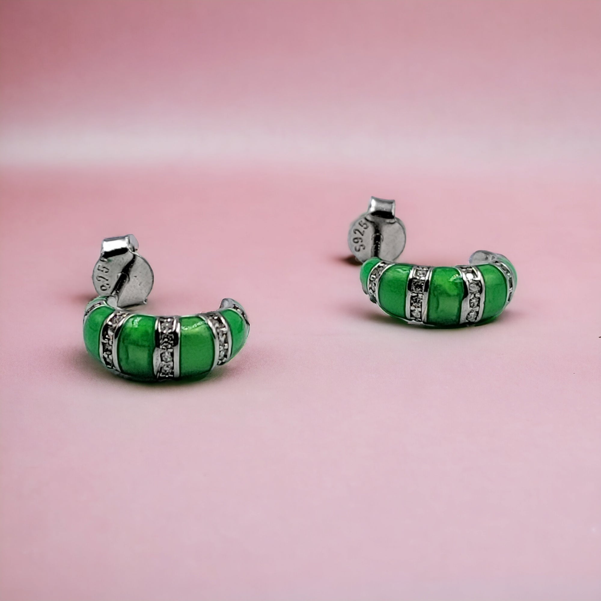 Quirky Enamel Hoops Strips CZ Chunky Bold Hoop Earrings Minimalist Handmade Gift For Women-13x4 mm