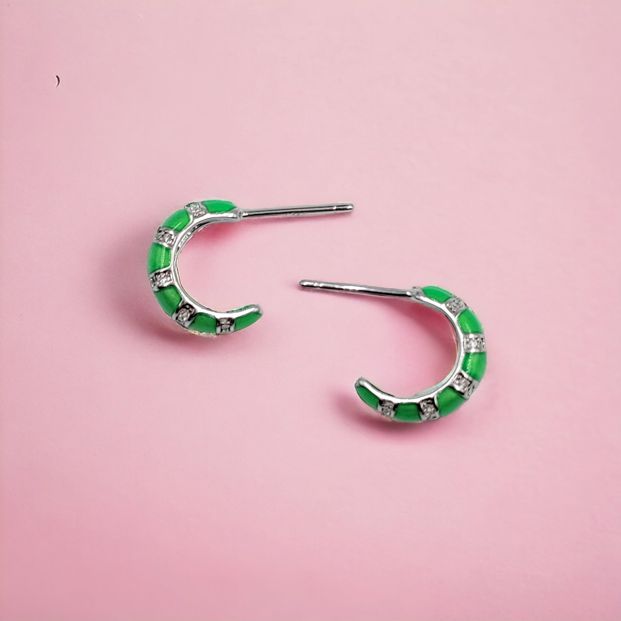 Quirky Enamel Hoops Strips CZ Chunky Bold Hoop Earrings Minimalist Handmade Gift For Women-13x4 mm