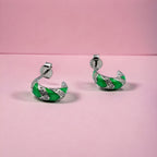 Quirky Enamel Hoops Strips CZ Chunky Bold Hoop Mini Art Deco Earrings Gift For Women 13x4 mm