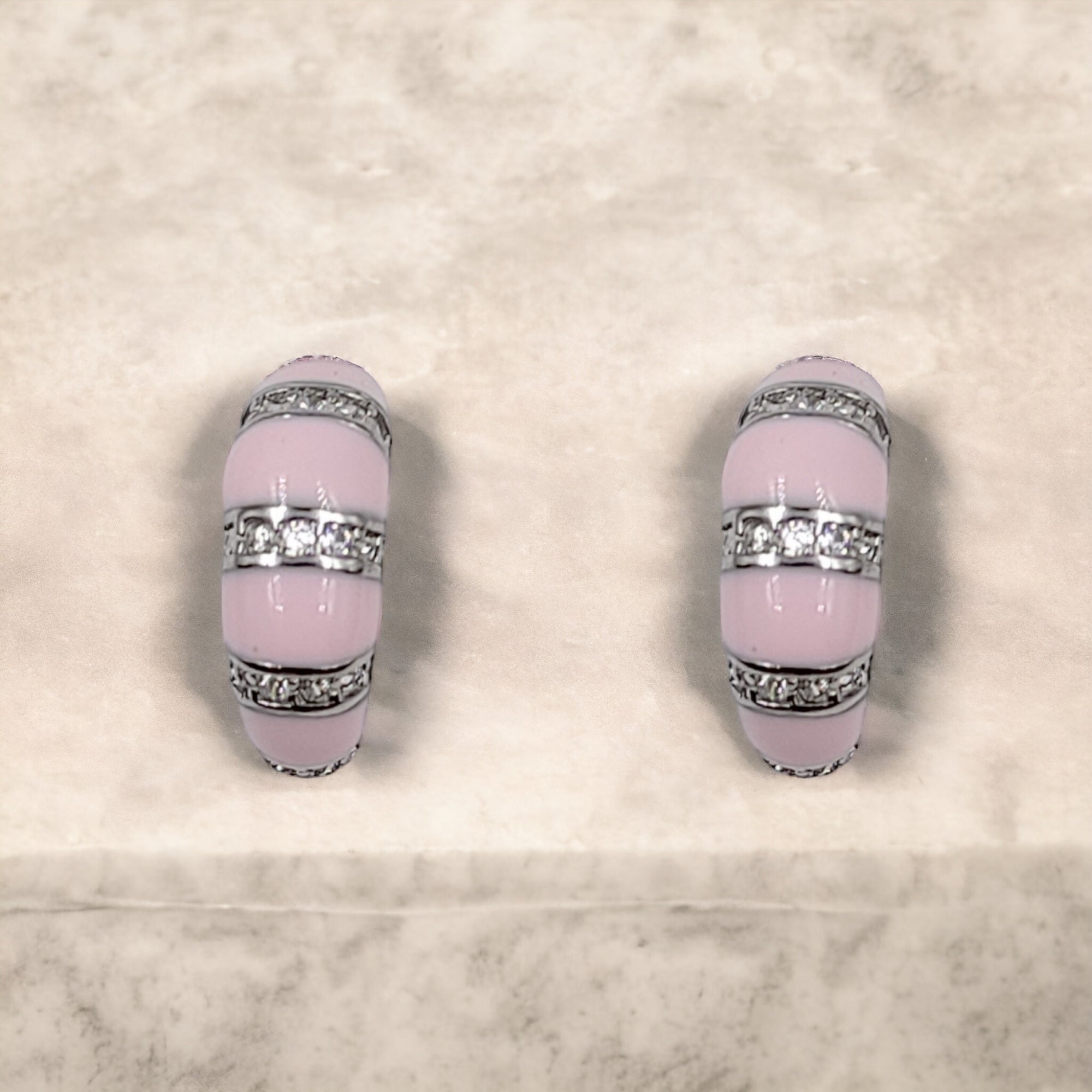 Quirky Enamel Hoops Strips CZ Chunky Bold Hoop Earrings Minimalist Handmade Gift For Women-13x4 mm