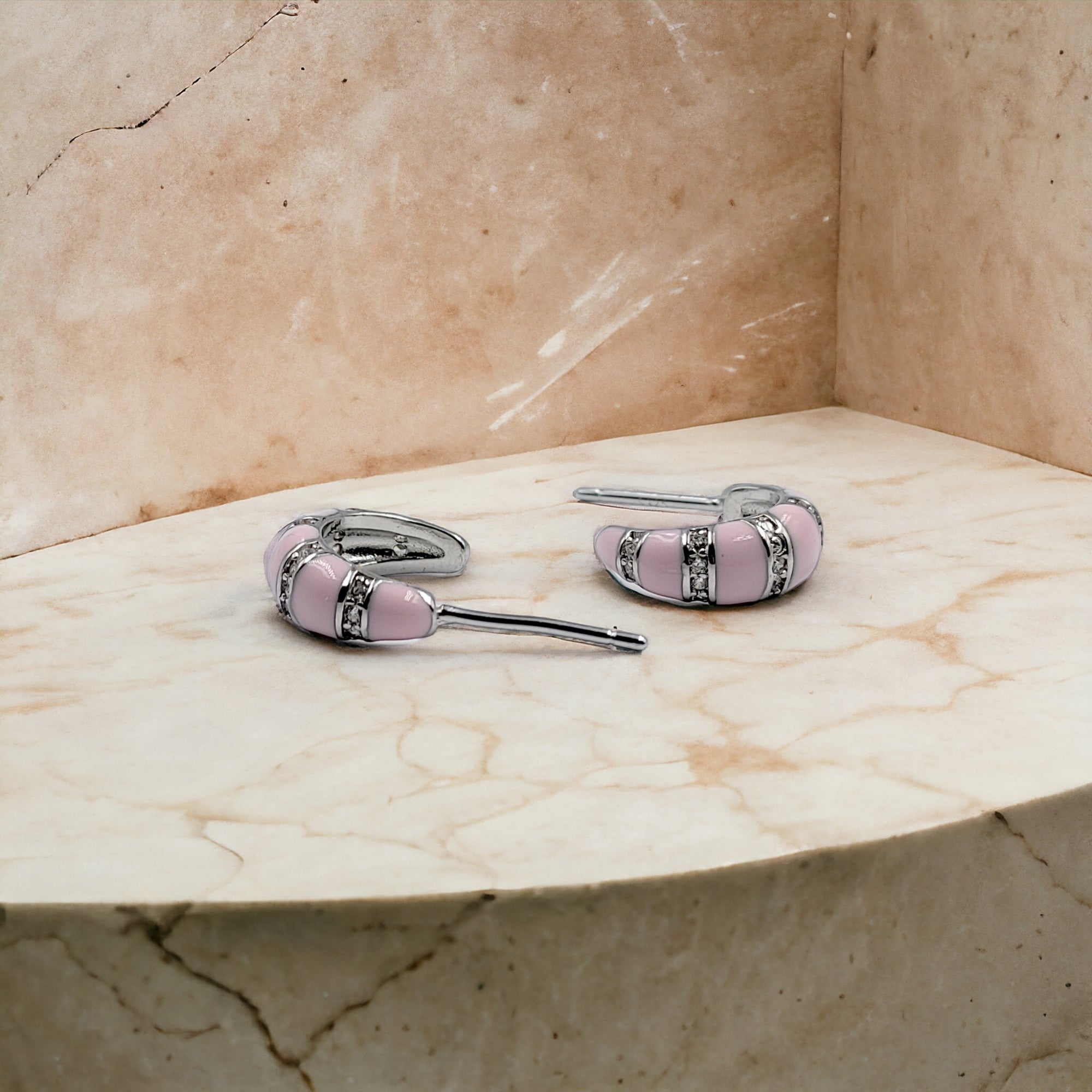 Quirky Enamel Hoops Strips CZ Chunky Bold Hoop Earrings Minimalist Handmade Gift For Women-13x4 mm