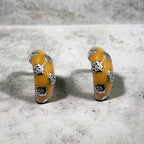 Thick Enamel Hoops Celestial Star CZ Chunky Bold Hoop Mini Art Deco Earrings 13x4 mm