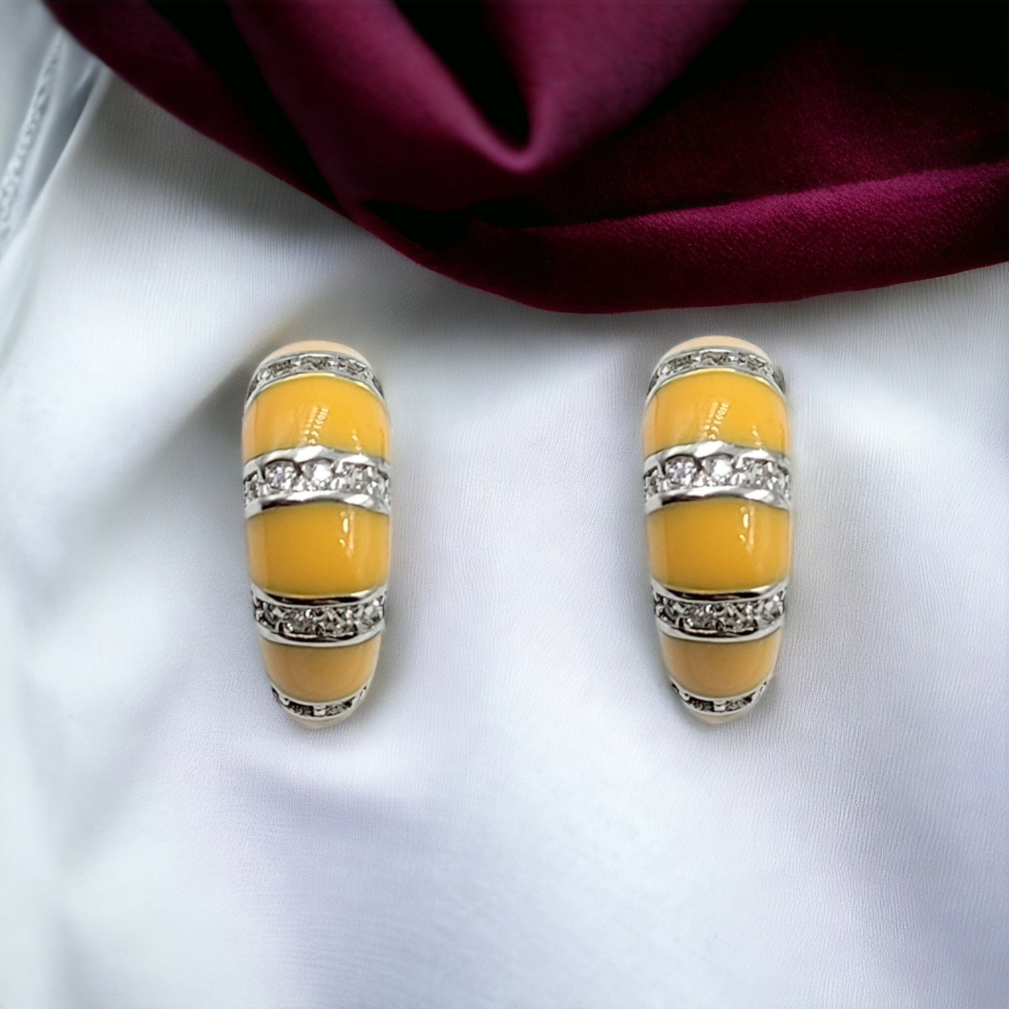 Quirky Enamel Hoops Strips CZ Chunky Bold Hoop Earrings Minimalist Handmade Gift For Women-13x4 mm