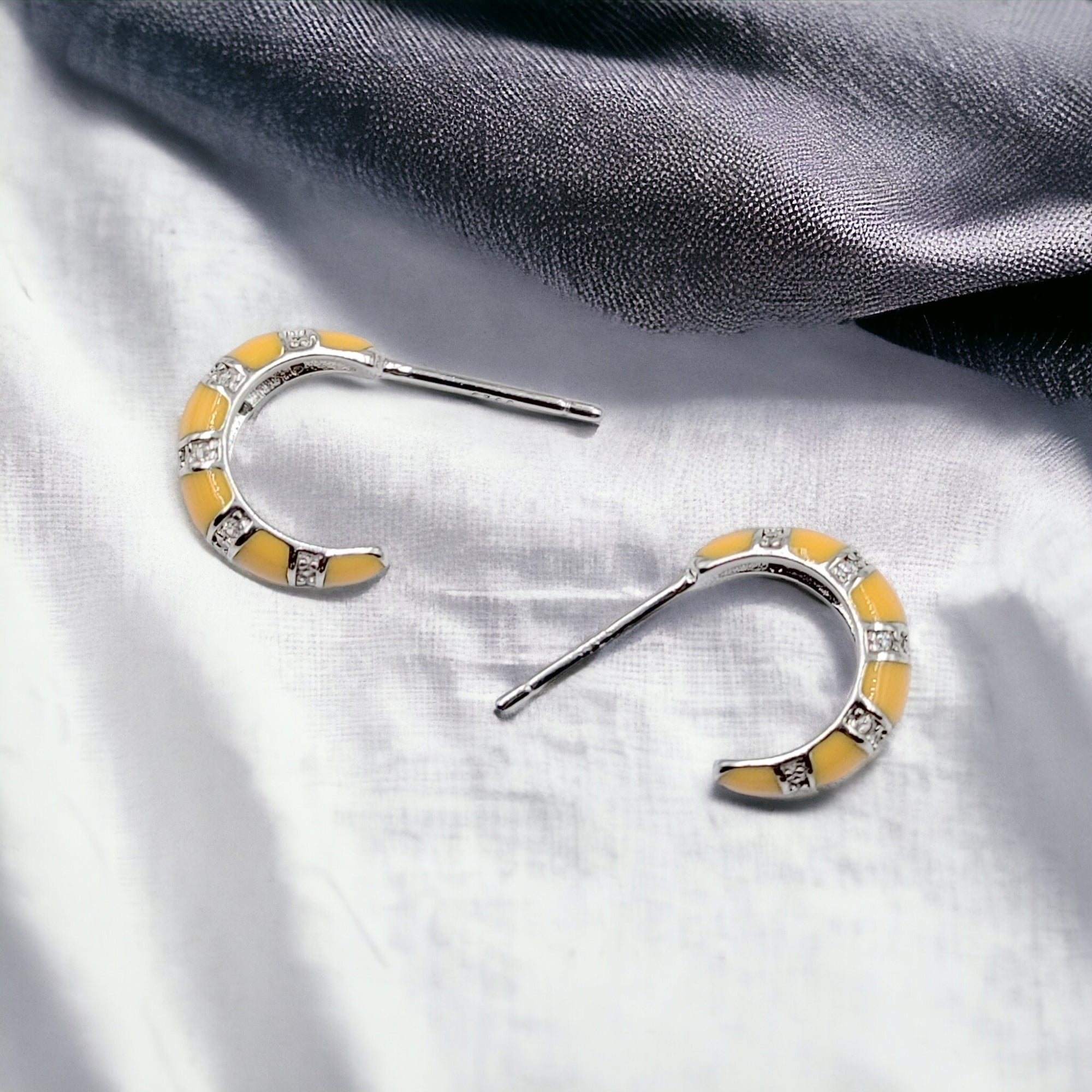 Quirky Enamel Hoops Strips CZ Chunky Bold Hoop Earrings Minimalist Handmade Gift For Women-13x4 mm