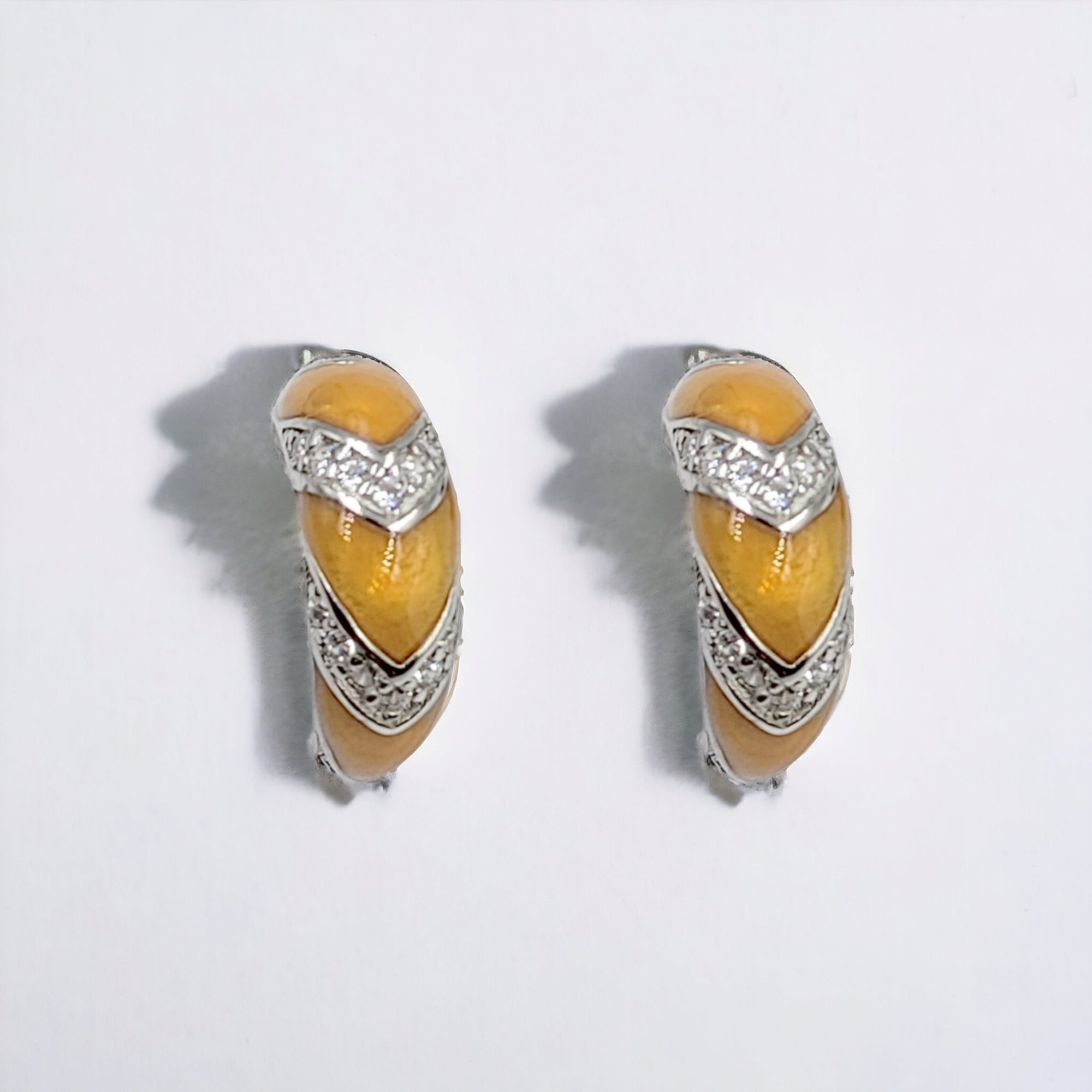 Quirky Enamel Hoops Strips CZ Chunky Bold Hoop Mini Art Deco Earrings Gift For Women 13x4 mm