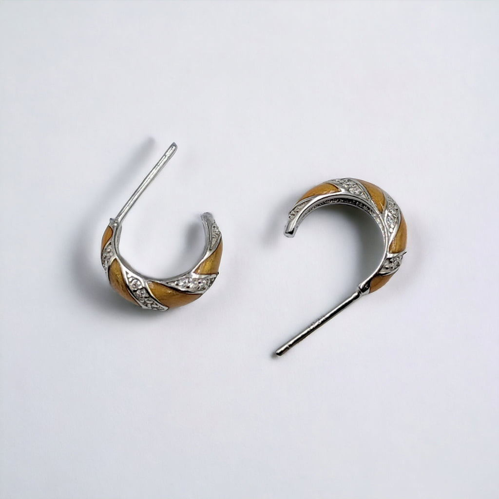 Quirky Enamel Hoops Strips CZ Chunky Bold Hoop Mini Art Deco Earrings Gift For Women 13x4 mm