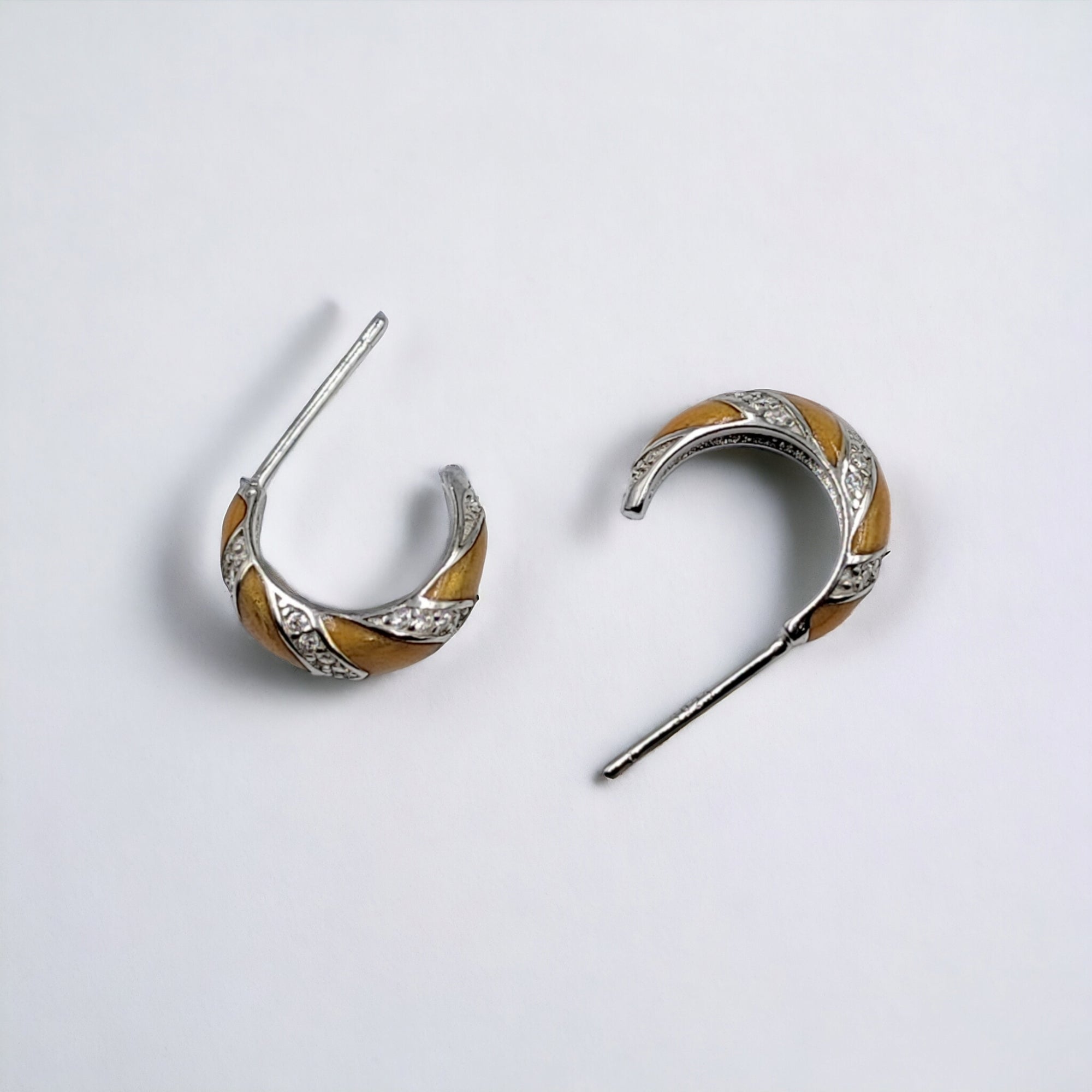 Quirky Enamel Hoops Strips CZ Chunky Bold Hoop Mini Art Deco Earrings 13x4 mm