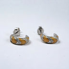 Quirky Enamel Hoops Strips CZ Chunky Bold Hoop Mini Art Deco Earrings Gift For Women 13x4 mm