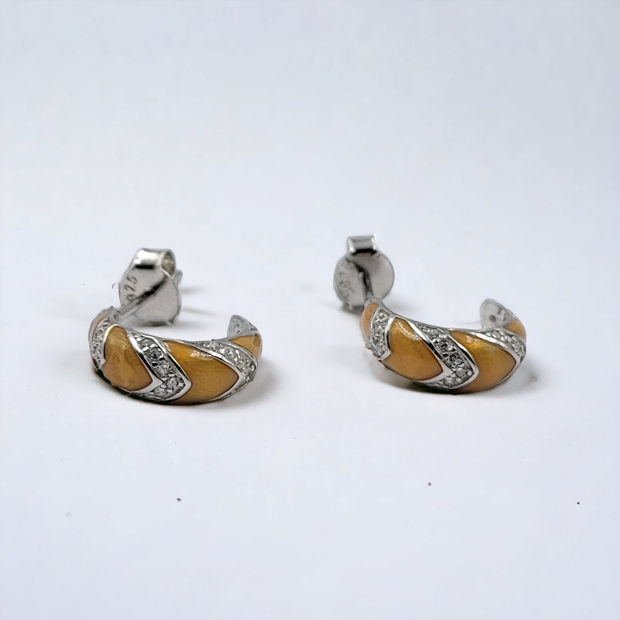 Quirky Enamel Hoops Strips CZ Chunky Bold Hoop Mini Art Deco Earrings 13x4 mm