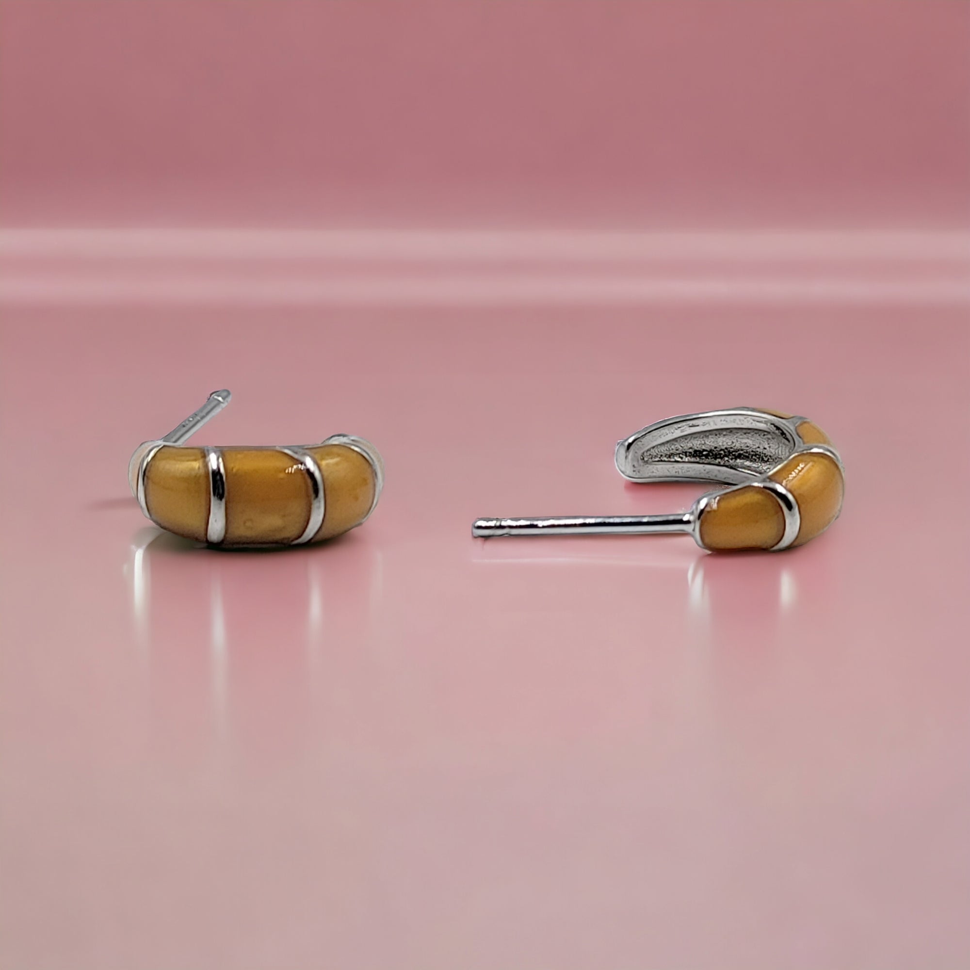 Pretty Enamel Hoops Strips CZ Chunky Bold Hoop Everyday Wear Earring  13x4 mm