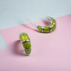 Pretty Enamel Hoops Strips CZ Chunky Bold Hoop Everyday Wear Earring Minimalist Handmade Gift For Women 13x4 mm