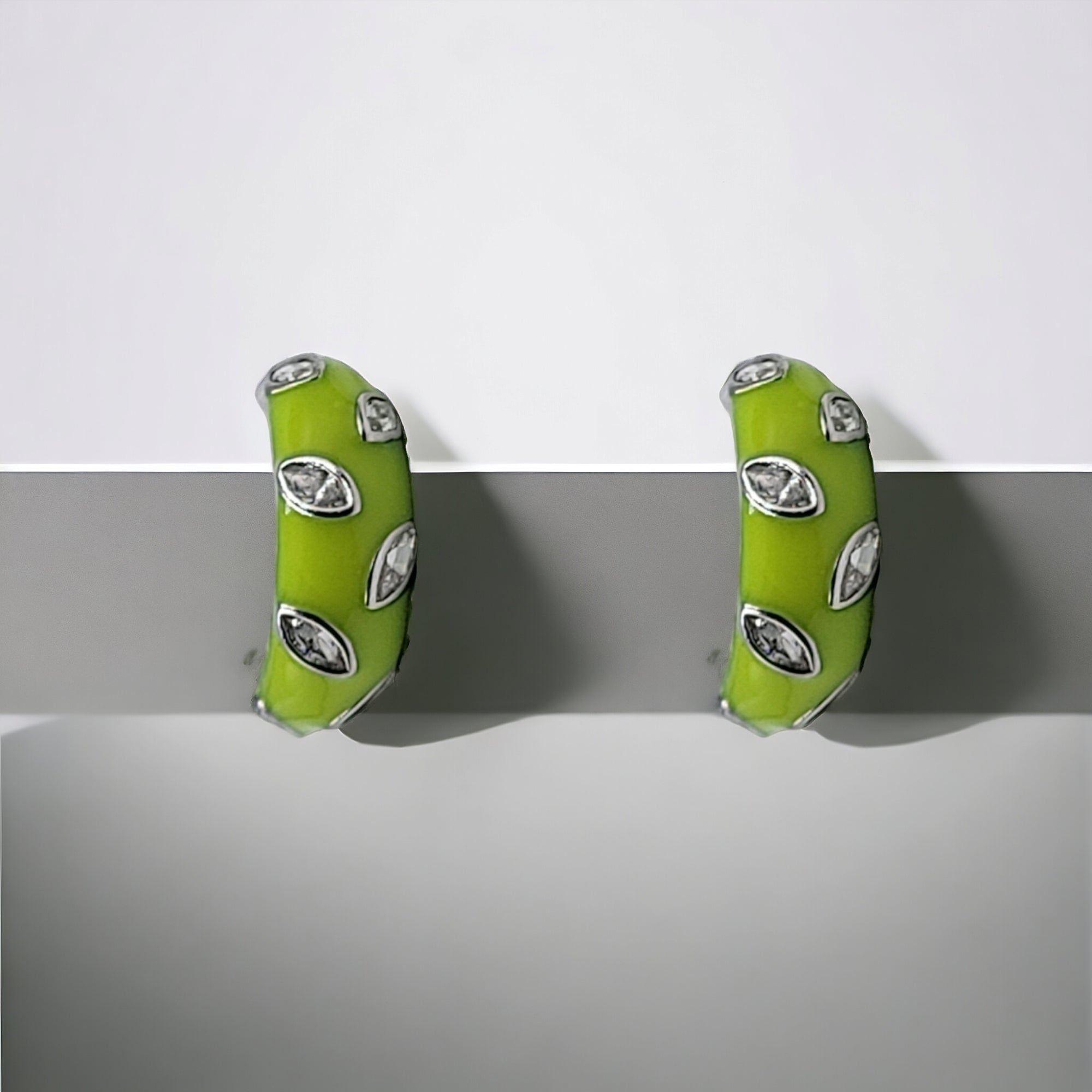 Quirky Enamel Hoops Petal CZ Chunky Bold Hoop Earrings Handmade Gift Gift For Women-13x4 mm