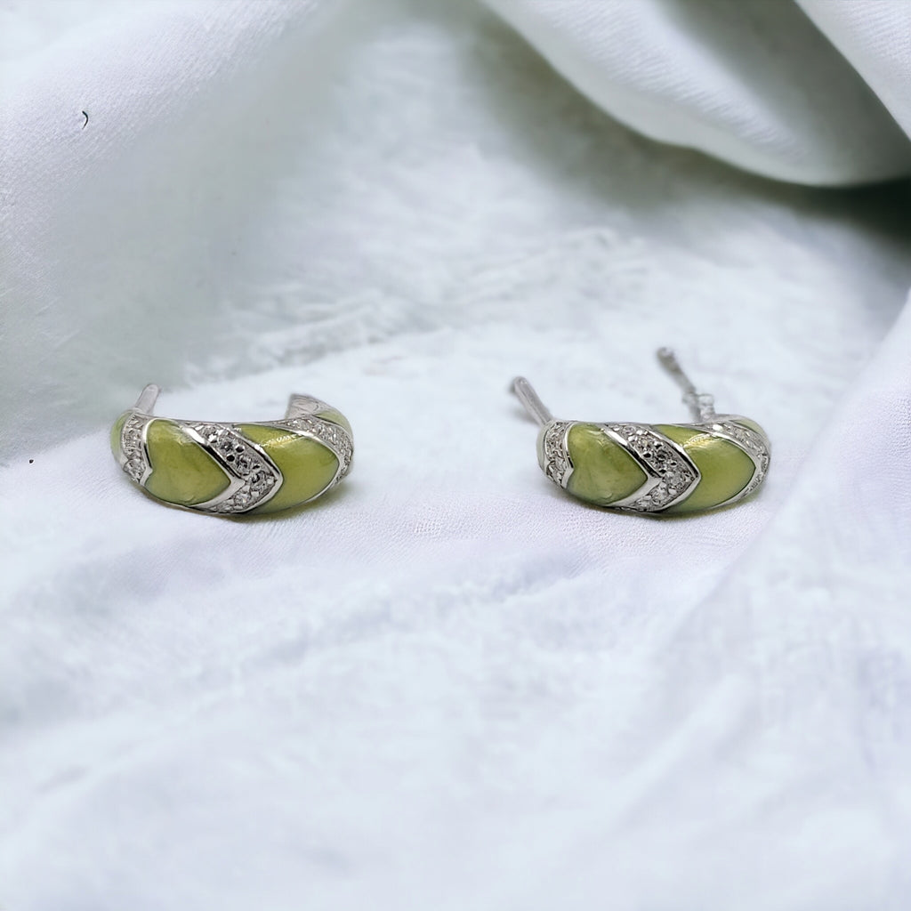 Quirky Enamel Hoops Strips CZ Chunky Bold Hoop Mini Art Deco Earrings Gift For Women 13x4 mm