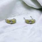 Quirky Enamel Hoops Strips CZ Chunky Bold Hoop Mini Art Deco Earrings Gift For Women 13x4 mm
