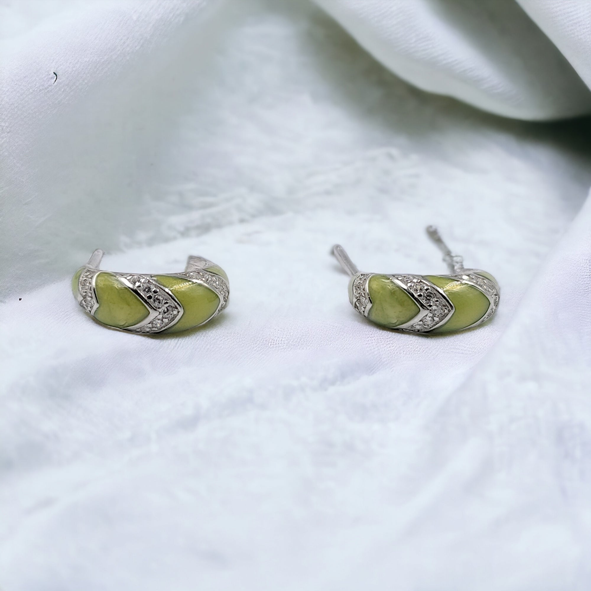 Quirky Enamel Hoops Strips CZ Chunky Bold Hoop Mini Art Deco Earrings 13x4 mm