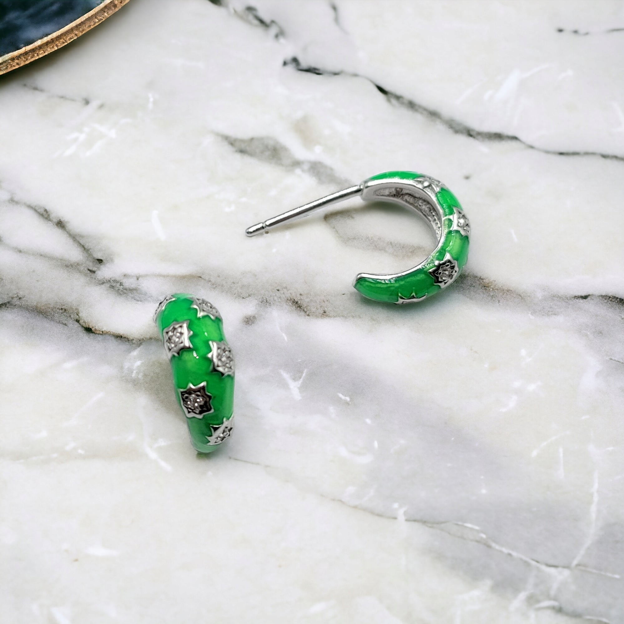 Thick Enamel Hoops Celestial Star CZ Chunky Bold Hoop Mini Art Deco Earrings Minimalist Handmade Gift For Women-13x4 mm