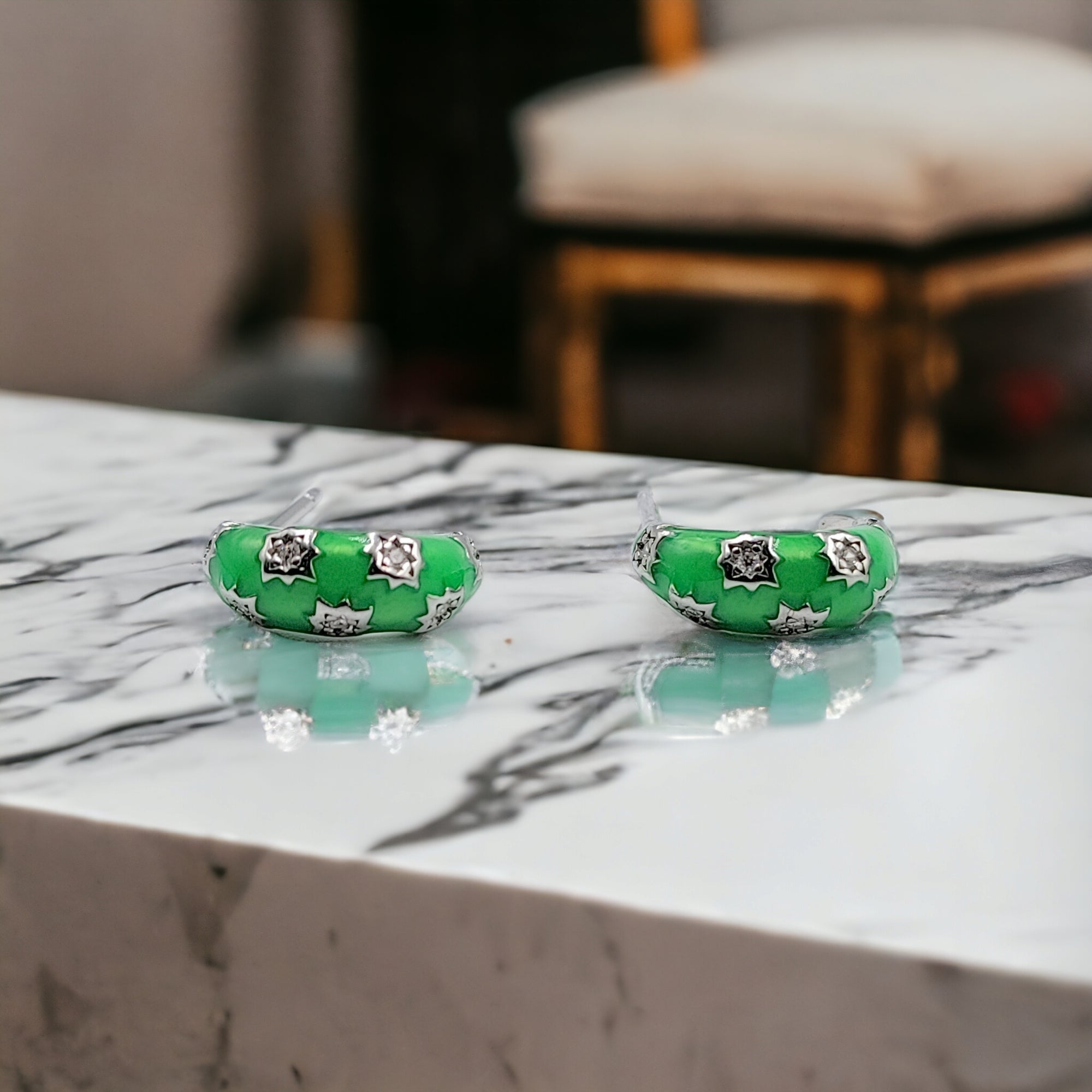 Thick Enamel Hoops Celestial Star CZ Chunky Bold Hoop Mini Art Deco Earrings Minimalist Handmade Gift For Women-13x4 mm
