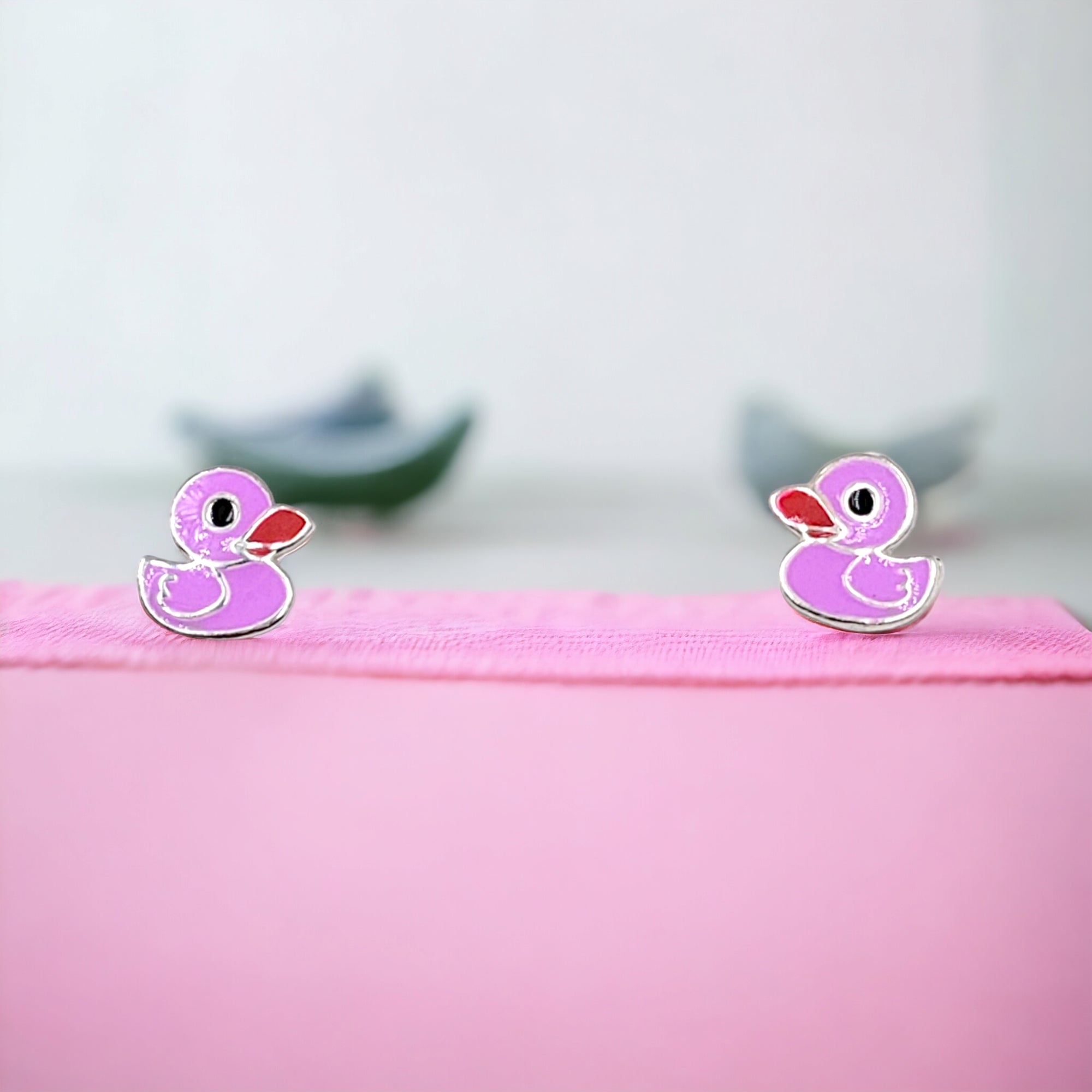 925 Sterling Silver Cute Duck Ear Studs Enamel Cartilage Ear Studs Minimalist Handmade Gift - 7x7 mm
