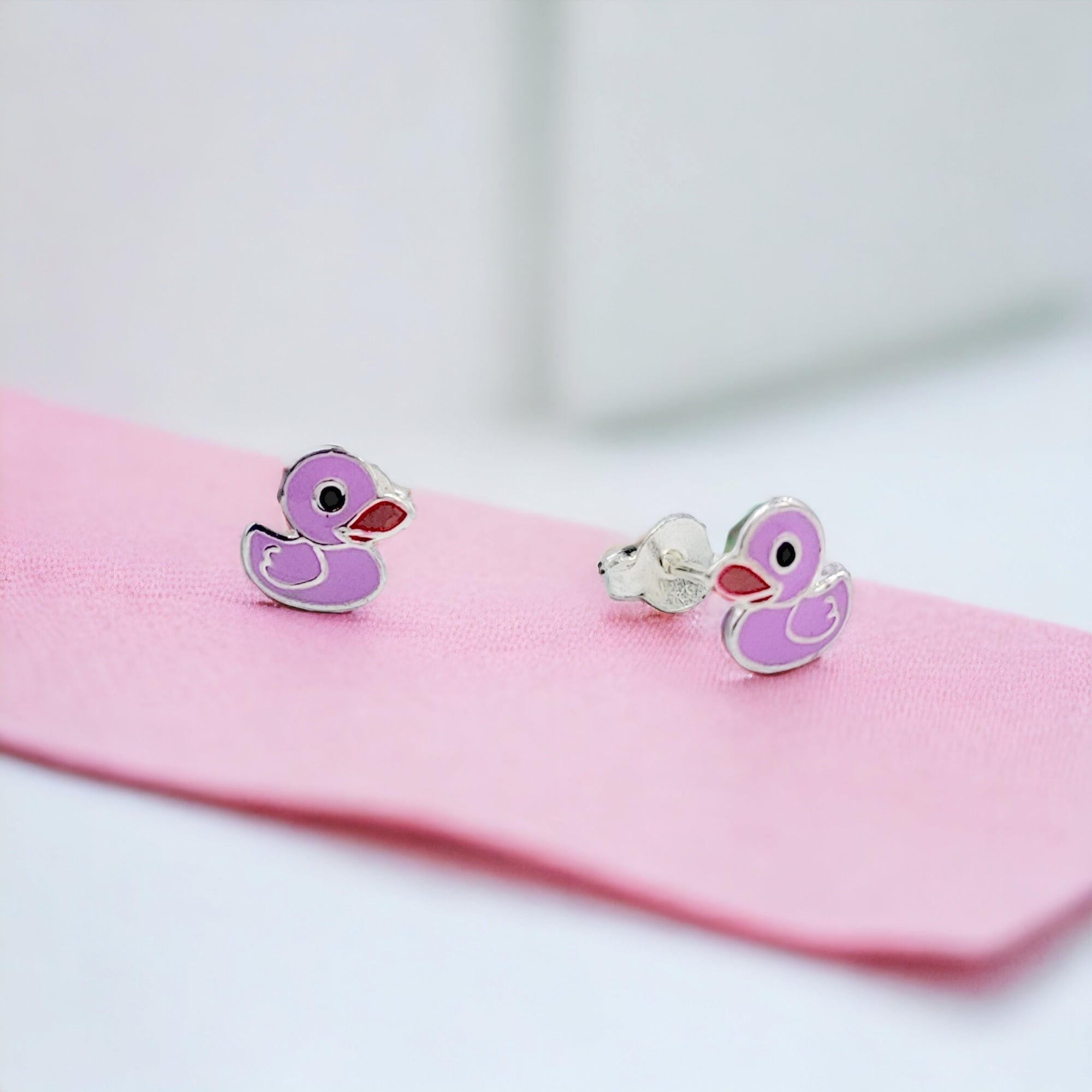 925 Sterling Silver Cute Duck Ear Studs Enamel Cartilage Ear Studs Minimalist Handmade Gift - 7x7 mm
