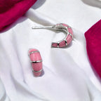 Pretty Enamel Hoops Strips CZ Chunky Bold Hoop Everyday Wear Earring Minimalist Handmade Gift For Women 13x4 mm