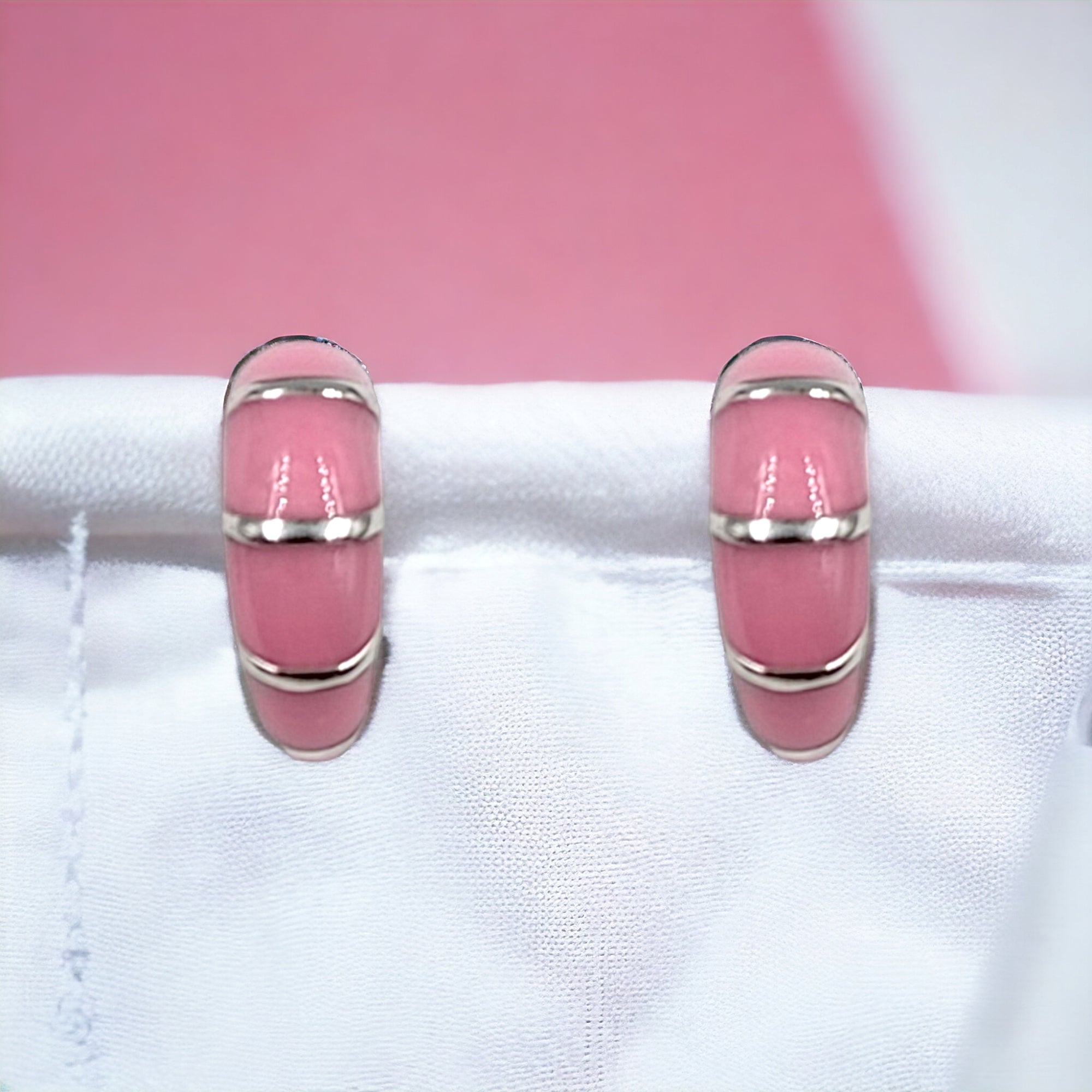 Pretty Enamel Hoops Strips CZ Chunky Bold Hoop Everyday Wear Earring Minimalist Handmade Gift For Women 13x4 mm