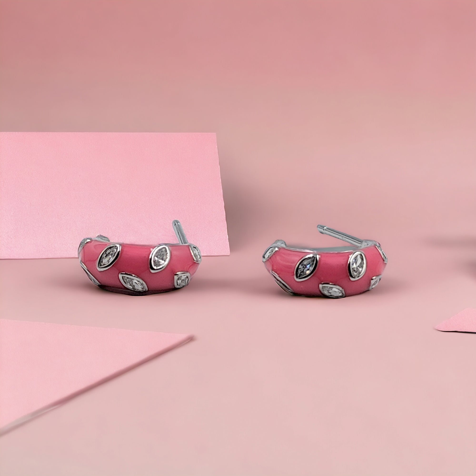 Quirky Enamel Hoops Petal CZ Chunky Bold Hoop Earrings Handmade Gift Gift For Women-13x4 mm