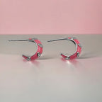 Quirky Enamel Hoops Petal CZ Chunky Bold Hoop Earrings Handmade Gift Gift For Women-13x4 mm