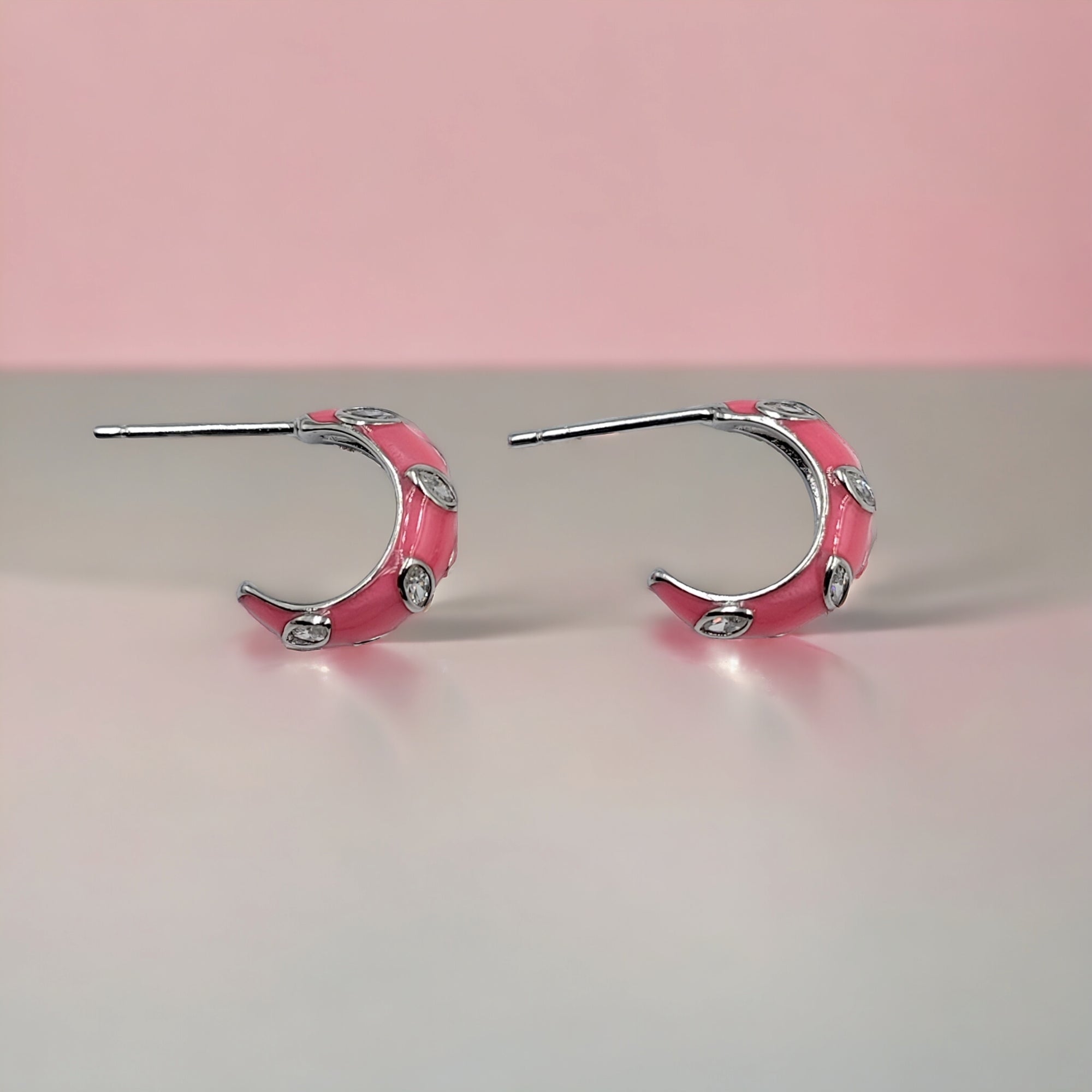 Quirky Enamel Hoops Petal CZ Chunky Bold Hoop Earring 13x4 mm