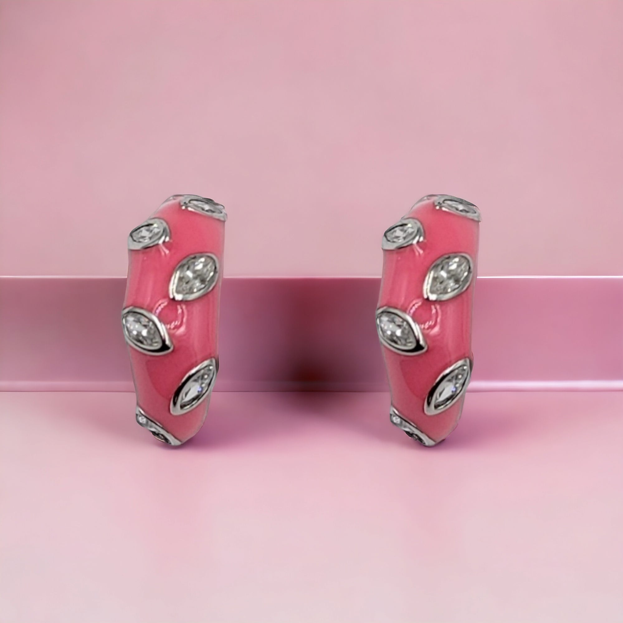 Quirky Enamel Hoops Petal CZ Chunky Bold Hoop Earrings Handmade Gift Gift For Women-13x4 mm