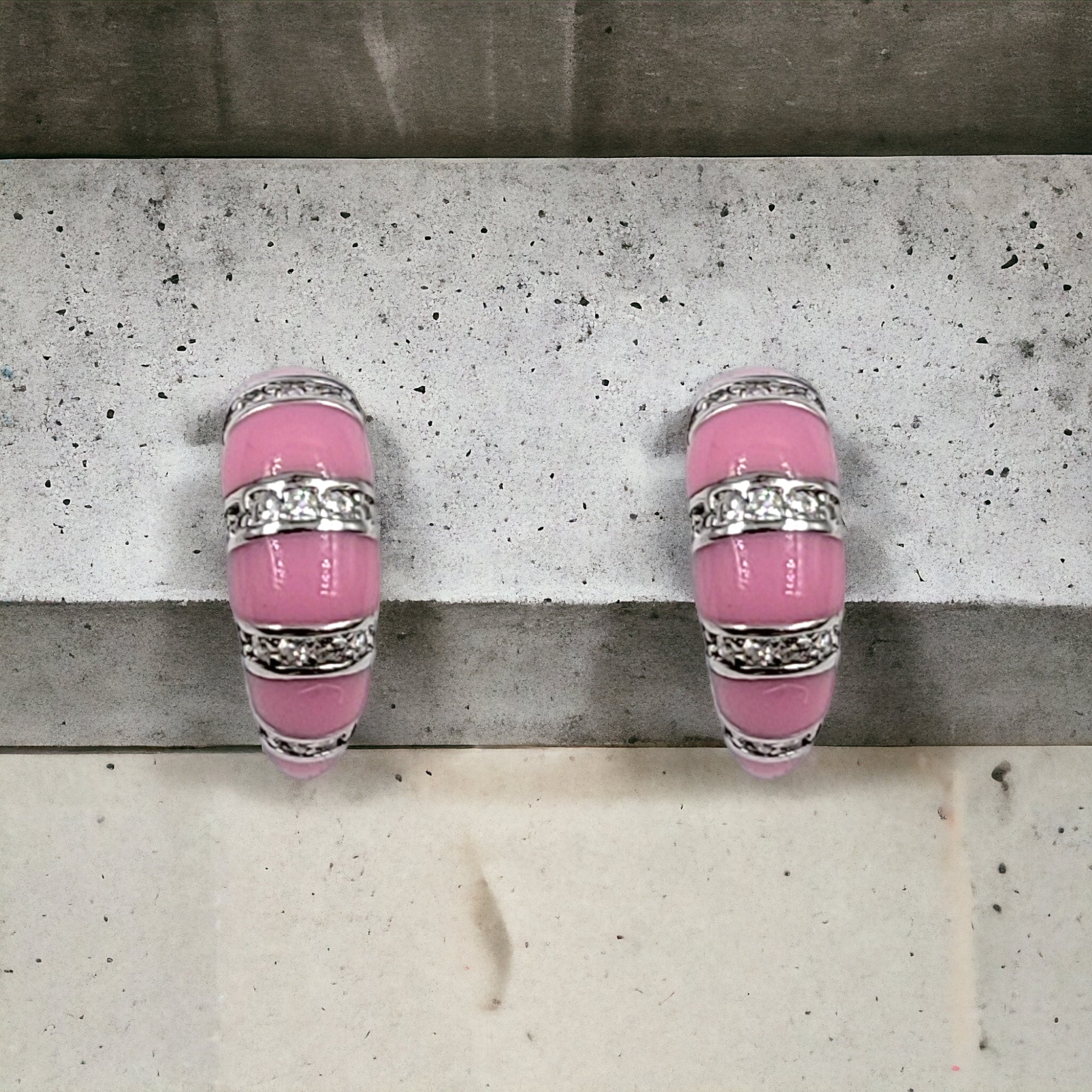 Quirky Enamel Hoops Strips CZ Chunky Bold Hoop Earrings Minimalist Handmade Gift For Women-13x4 mm