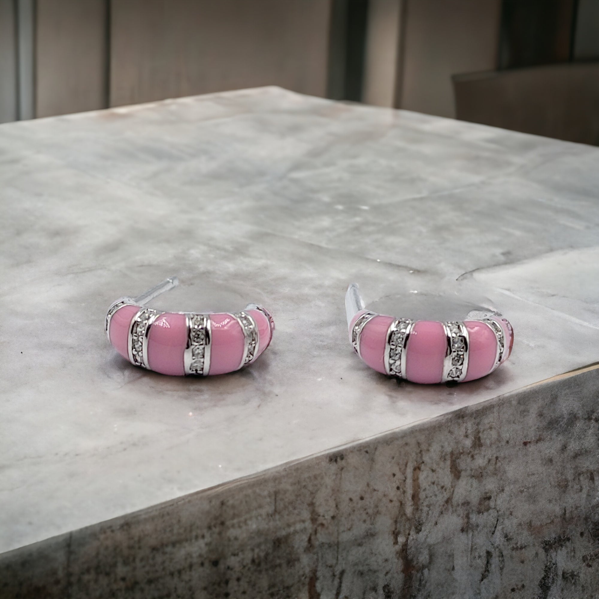 Quirky Enamel Hoops Strips CZ Chunky Bold Hoop Earrings Minimalist Handmade Gift For Women-13x4 mm